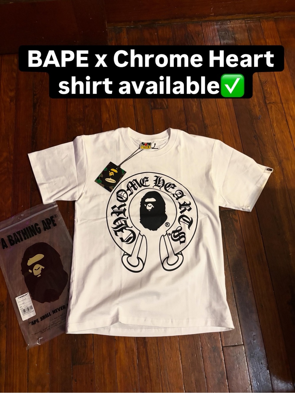 Chrome Hearts x BAPE White Graphic Tee with Black Logo